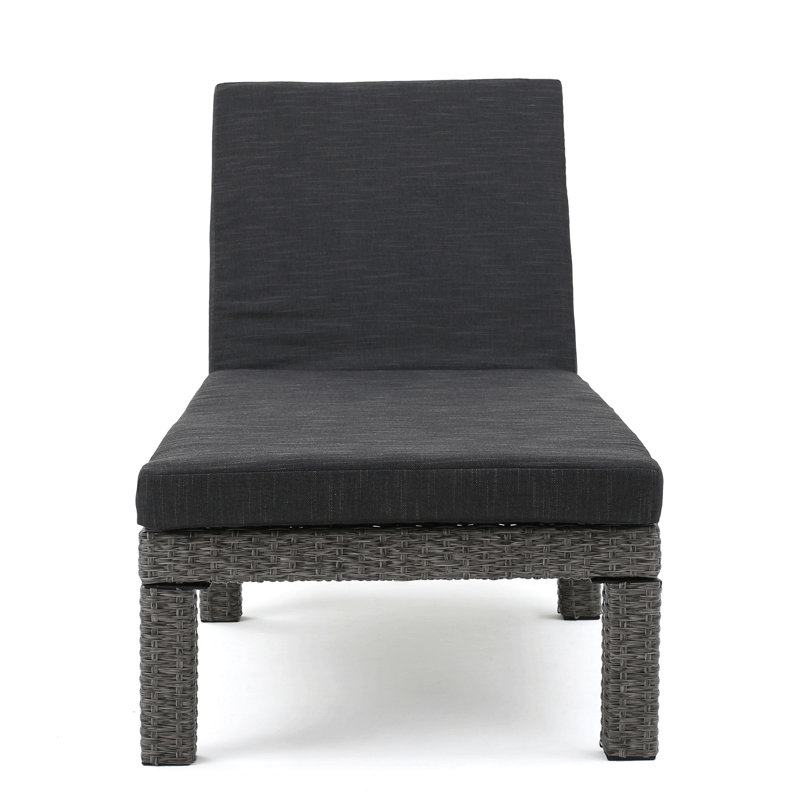 Chaise longue, cadre noir mélangé avec coussin gris foncé