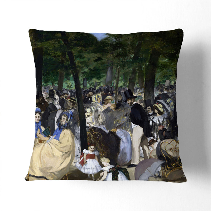 Music In The Tuileries Gardens By Edouard Manet Square Throw Cushion, 40cm H x 40cm W x 15cm D