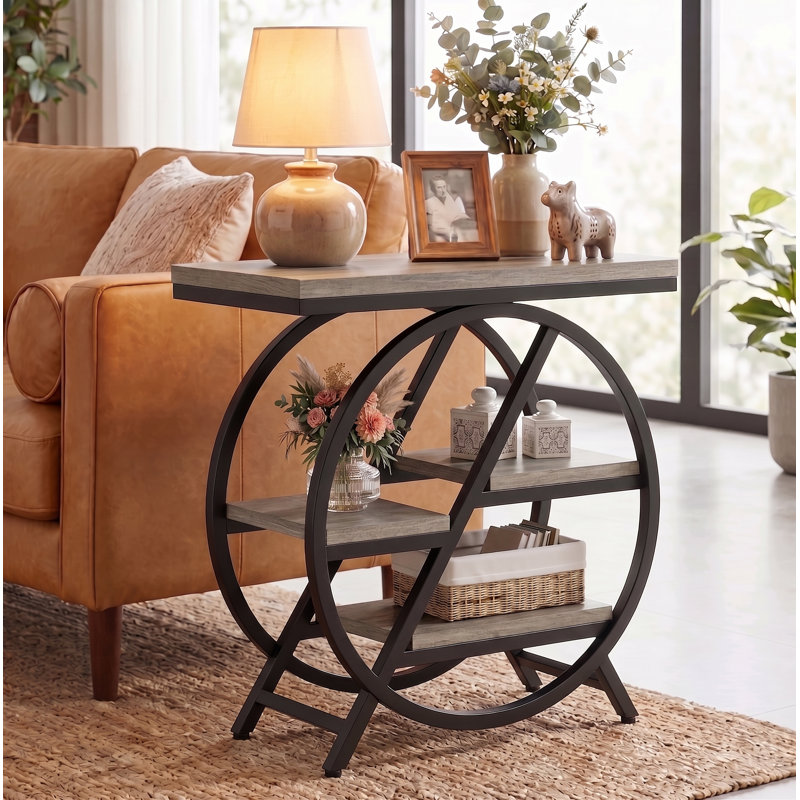 Zekira 25.59'' W 3-Shelf End Table, Gray/Black, Black