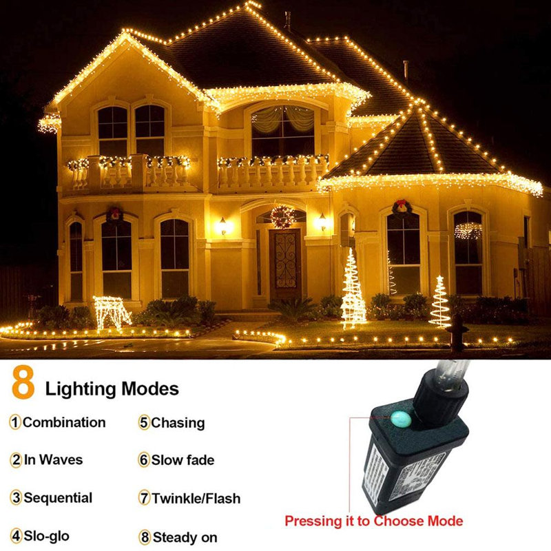 LED Icicle Lights Cool White Christmas String Lights with 8 Modes for Indoor and Outdoor Use, 10cm H x 5cm L x 4cm D