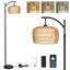 Lampe sur pied arquée en rotin avec lumière DEL et télécommande, réglable en hauteur