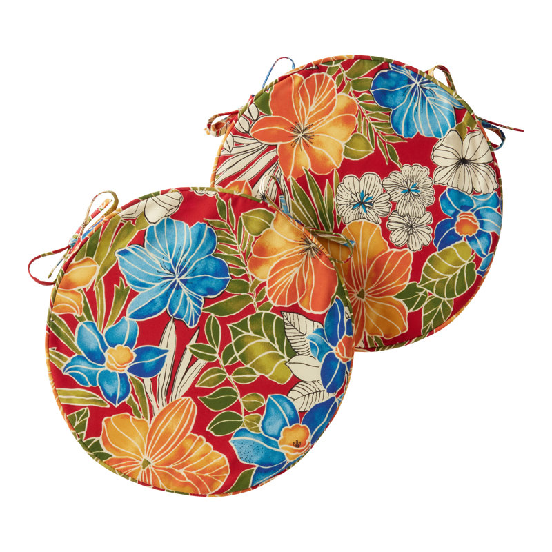 Outdoor Round Dining Chair Seat Pad, Aloha Red