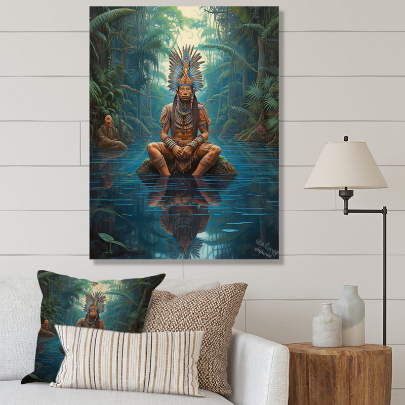 Indien, chaman dans la forêt tropicale d'Amazonie - impressions d'art mural, H 32 po x l 16 po, Toile tendue