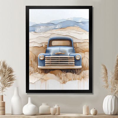 Camion de ferme bleu vintage I - Décoration murale encadrée de style américain sur toile