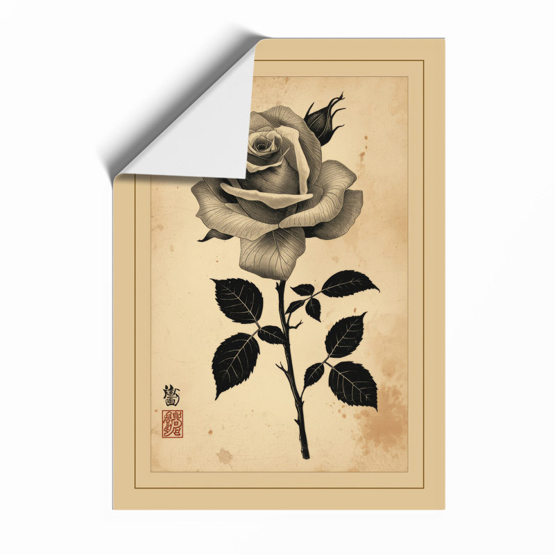 Single Rose In Bloom Botanical - Print, Unframed, A2 - 59.4 x 42.0 cm