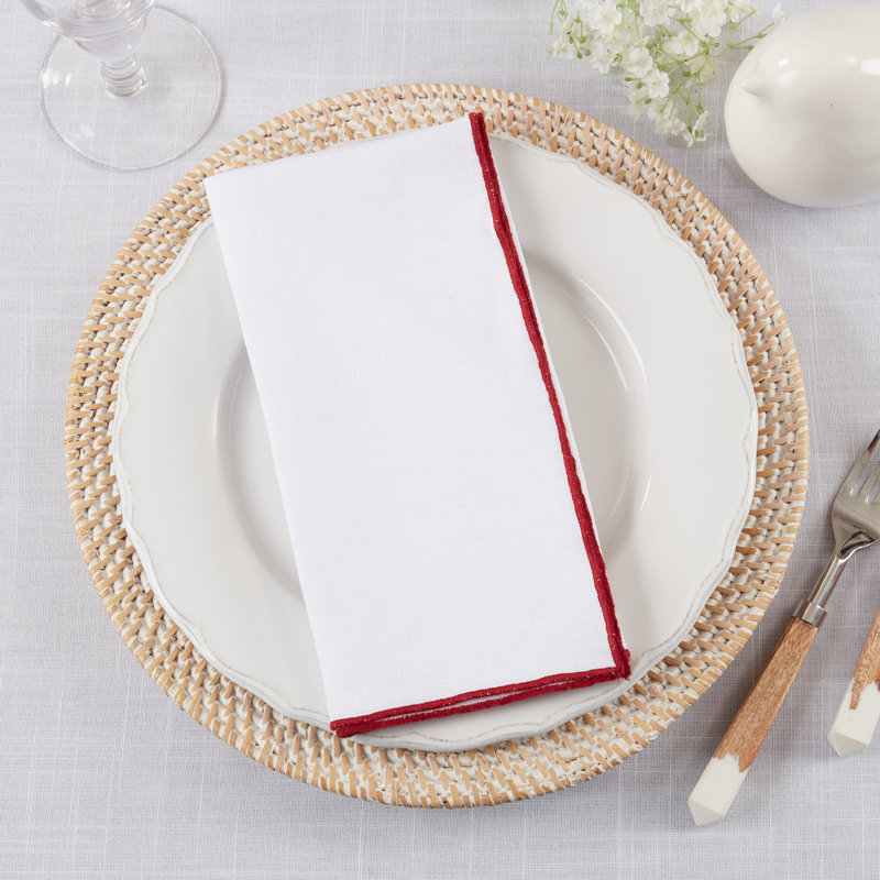 Set of 4 Dartmouth Linen No Pattern Square Napkins, Red