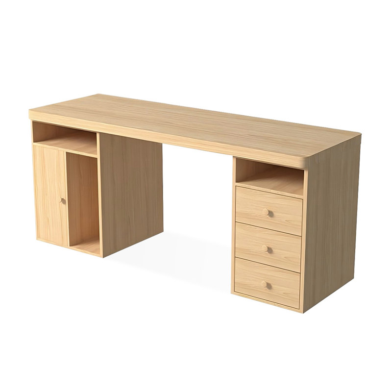 Bureau double caisson en bois massif avec 3 tiroirs Burlywood, H 29,53 po x l 78,74 po x P 23,62 po