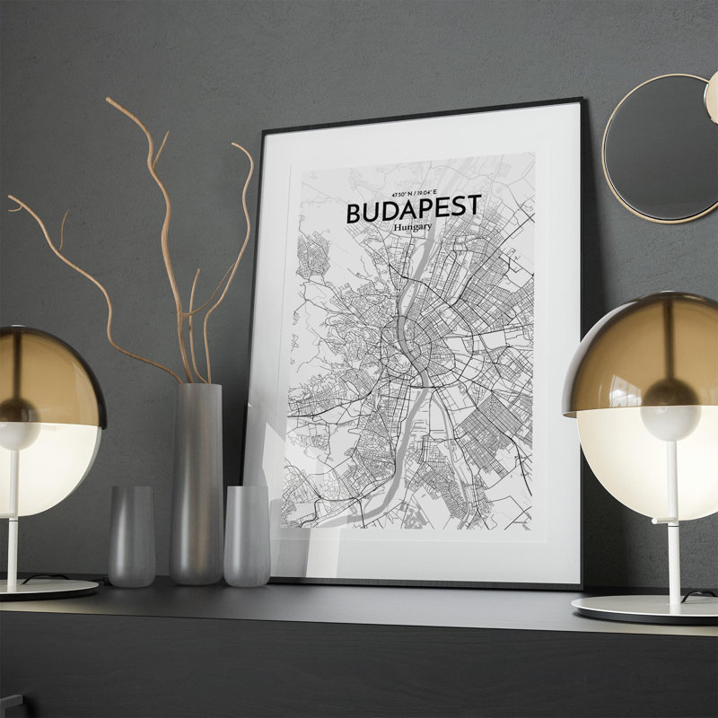 Budapest City Map In Tones - No Frame Print, 17cm H x 11cm W x 0.05cm D