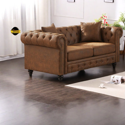 Canapé Chesterfield en tissu de qualité supérieure, conception moderne avec pieds en bois pour le salon