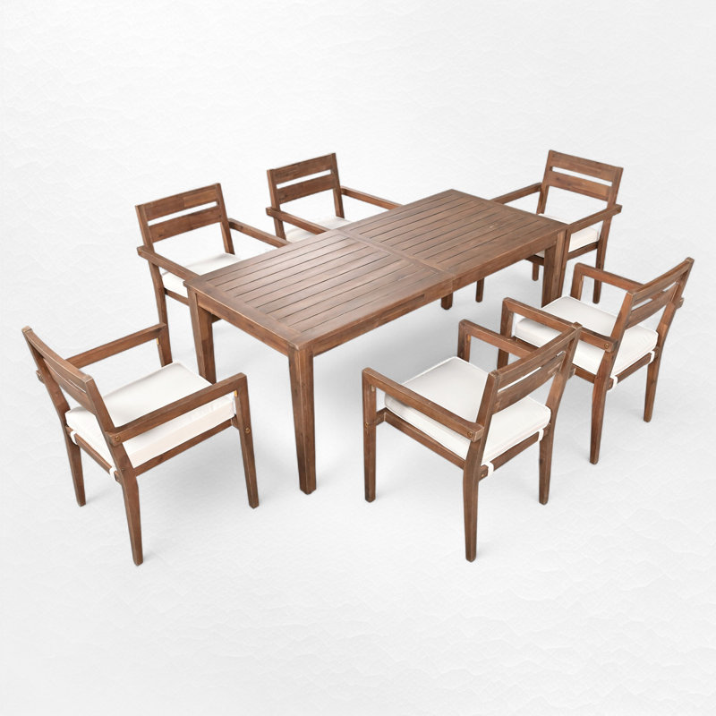Ingimund 6 - Person Acacia Wood Patio Dining Set with Rectangular Table , Cushions Included, Burly Wood