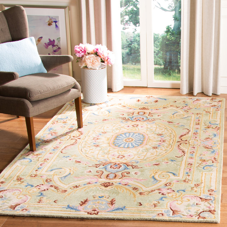 Tapis sauge/bleu en laine touffeté à la main Priscila