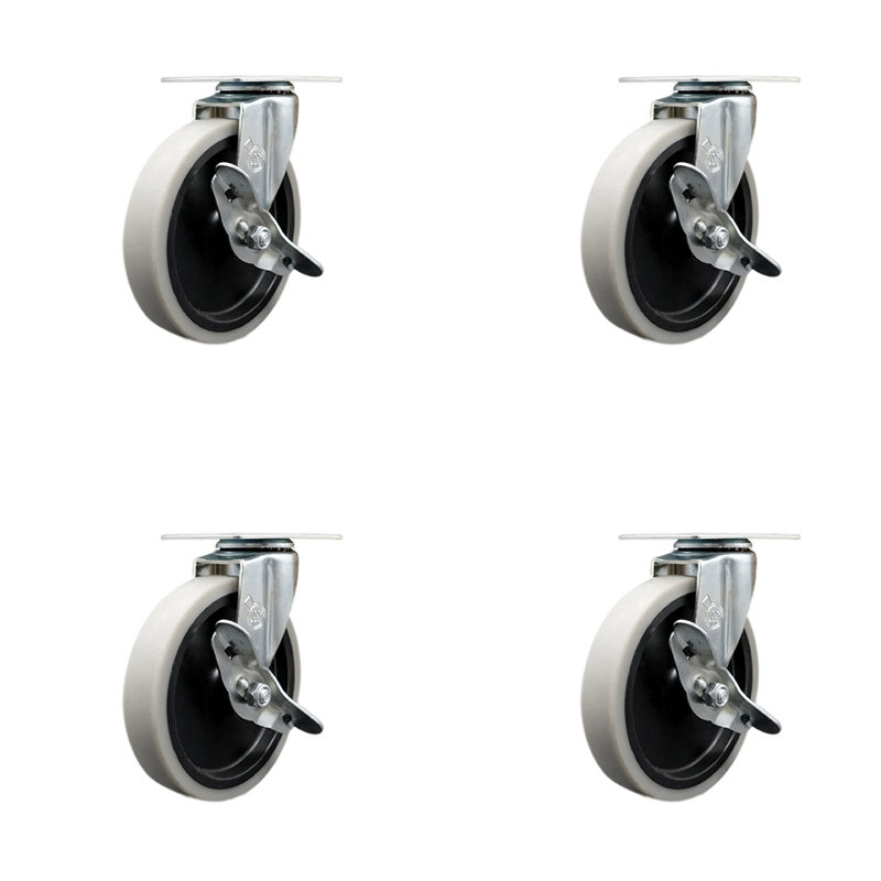 Thermoplastic Wheel Top Plate Caster Set with Brakes Set