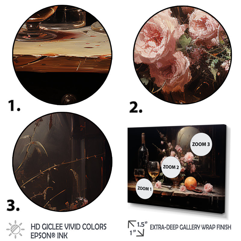 Sommeliers Solitude Midnight Blooms Wine - vin, art mural, H 30 po x l 40 po x P 1,5 po, Cadre d'angle fermé noir