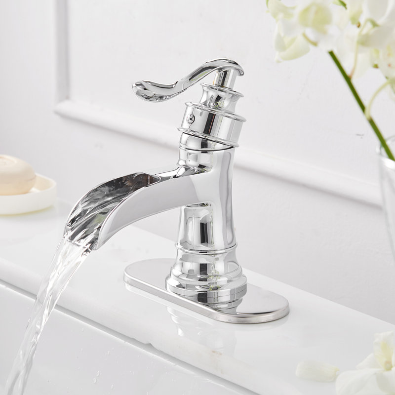 SoftStream Waterfall Chrome poli à un trou, poignée simple avec bonde et plaque de pont, Chrome poli