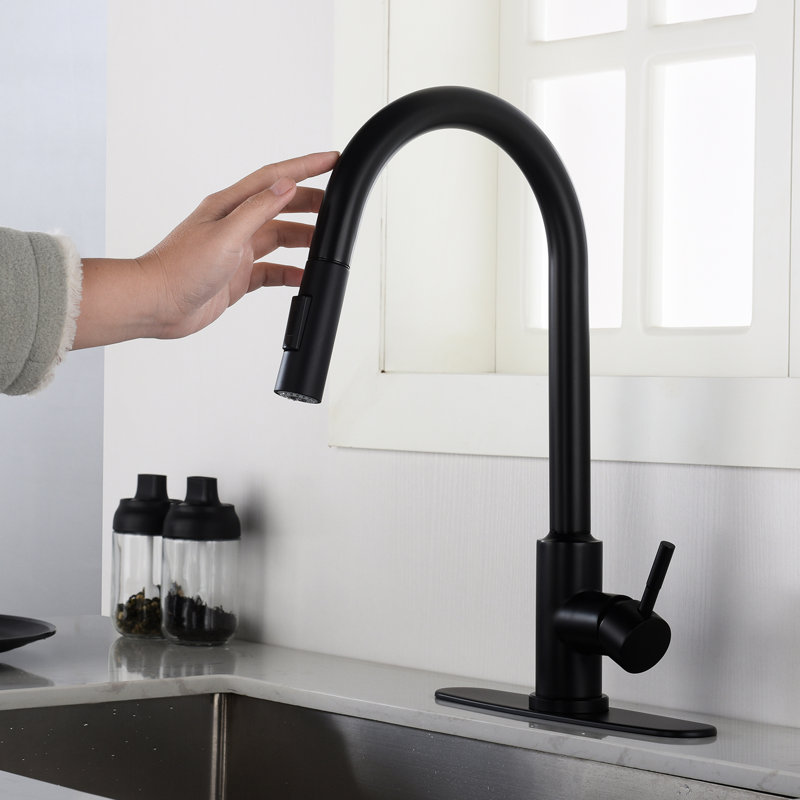 Matte Black Touch Kitchen Faucet With Pull Down - Stainless Steel, 360-Degree Rotating Nozzle For Sink Effective Sanitizing, Wrist-Enabled, Corrosion & Rust , Single Handle Water Temperature And Flow