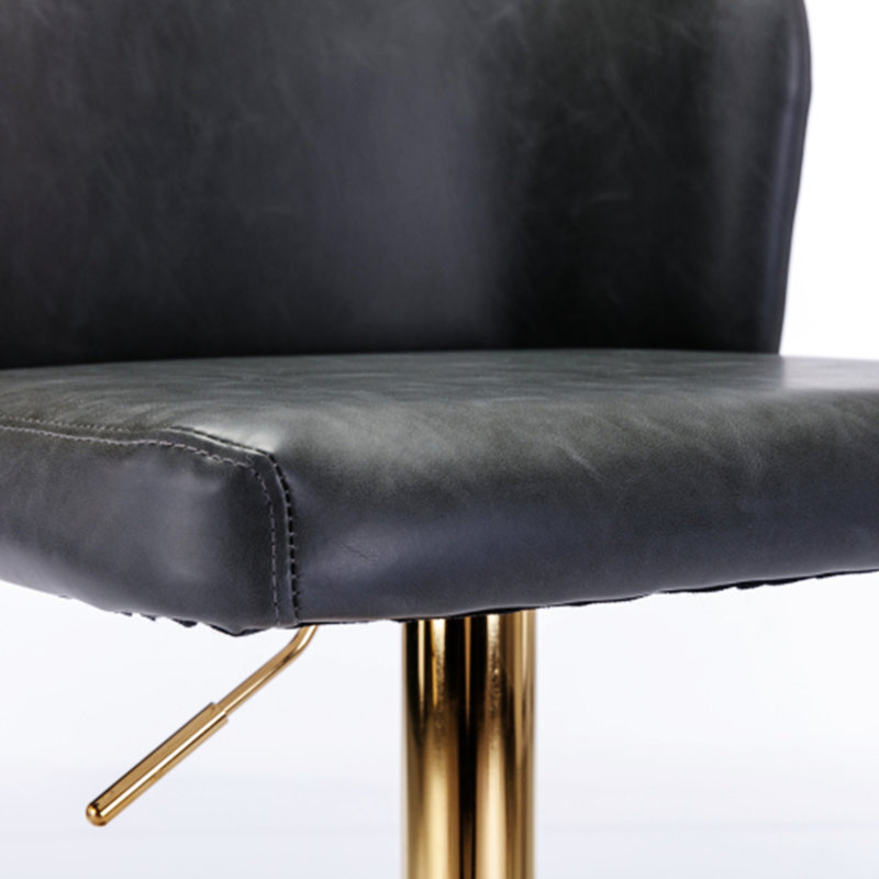 Jeneanne Upholstered Adjustable Height Counter Stool, Black Leather, Gold