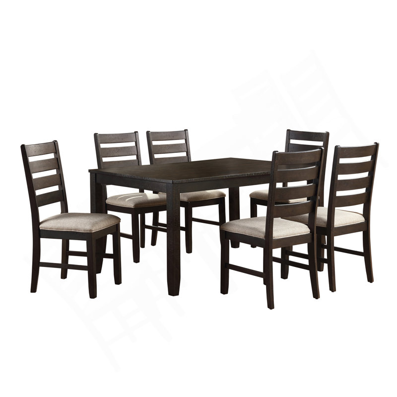 Ensemble de salle à manger 7 pièces 7 pièces avec table à finition brune et 6 chaises d'appoint beige