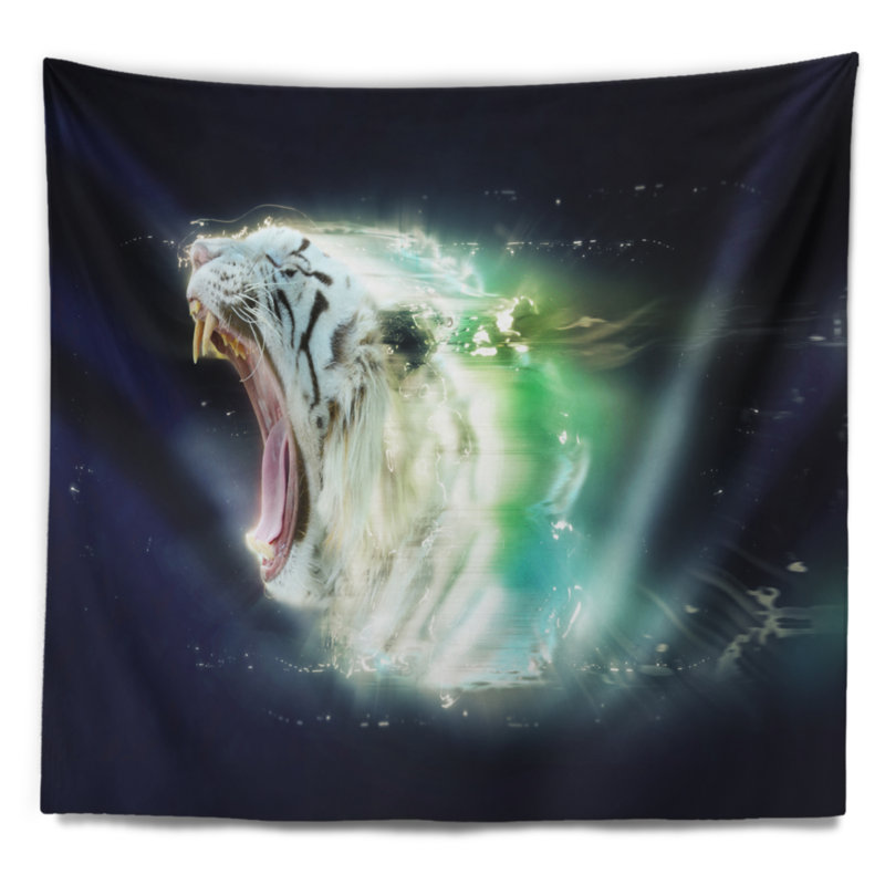 Tapisserie «White Tiger» avec mâchoires ouvertes, H 32 po x l 39 po