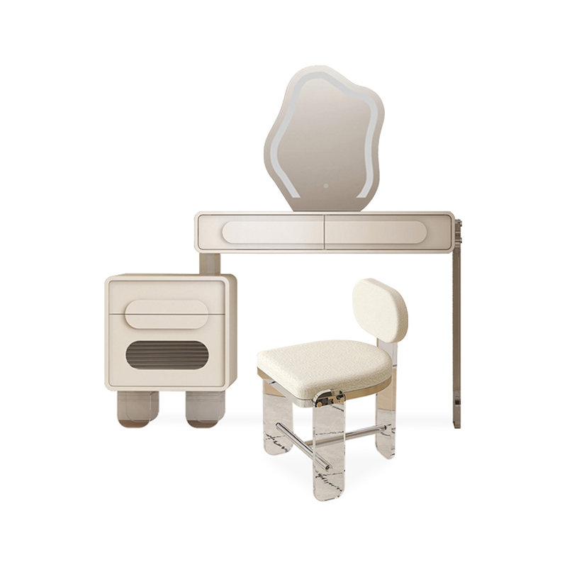 Coiffeuse avec miroir lumineux, 4 tiroirs, 1 chaise