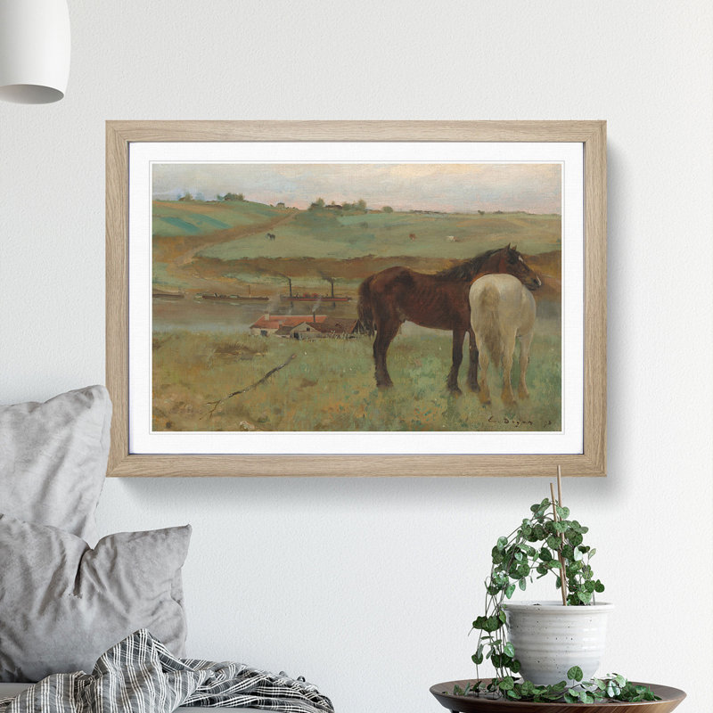 Horses in a Meadow 1995.11.1 by Edgar Degas - Picture Frame Painting, Oak Framed, 48cm H x 65cm W x 2cm D