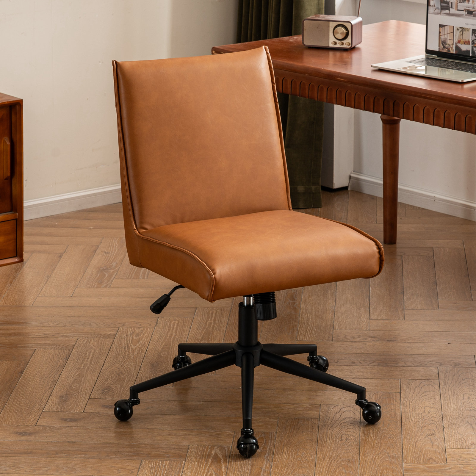Claudie Upholstered Task Chair, Brown Faux Leather 