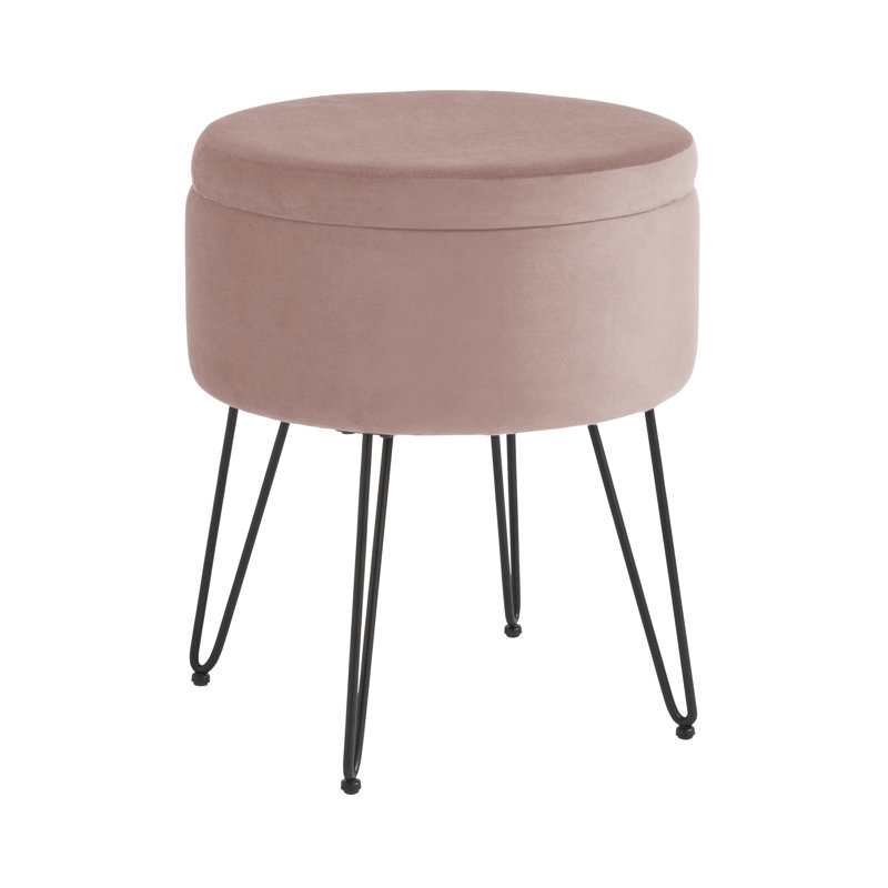 Tamicka 38cm Wide Velvet Round No Pattern Pouffe Ottoman with Storage, Blush Pink
