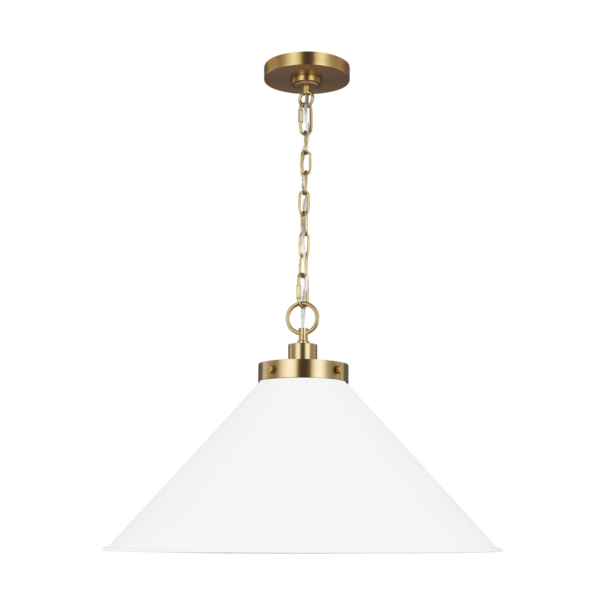Single Light Metal Dimmable Pendant, Matte White, Burnished Brass