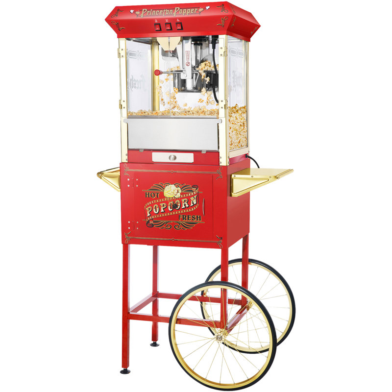 Machine à maïs soufflé avec chariot Princeton 8 oz avec bouilloire en acier inoxydable, lumière chauffante et accessoires par Great Northern Popcorn (rouge)