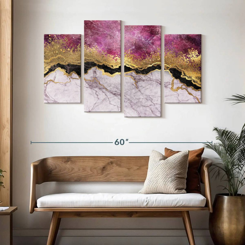 Avery rose et or abstrait, H 32 po x l 52 po