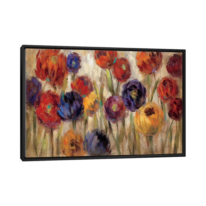 " Asters And Mums " by Silvia Vassileva, 18" H x 26" W x 1.5" D, Black Framed Canvas, No Mat