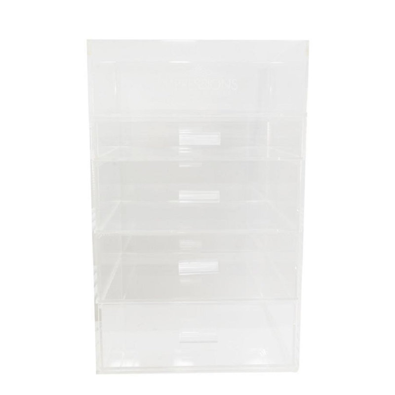 5 Tier Acrylic Makeup Organizer with Open Top Elegant Cosmetic Holder with Four Slide Drawer Tiers