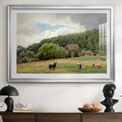 Paysage avec vaches et une ferme - Hans Gude - reproduction encadrée avec passe-partout et verre-c. Fin du 19e siècle