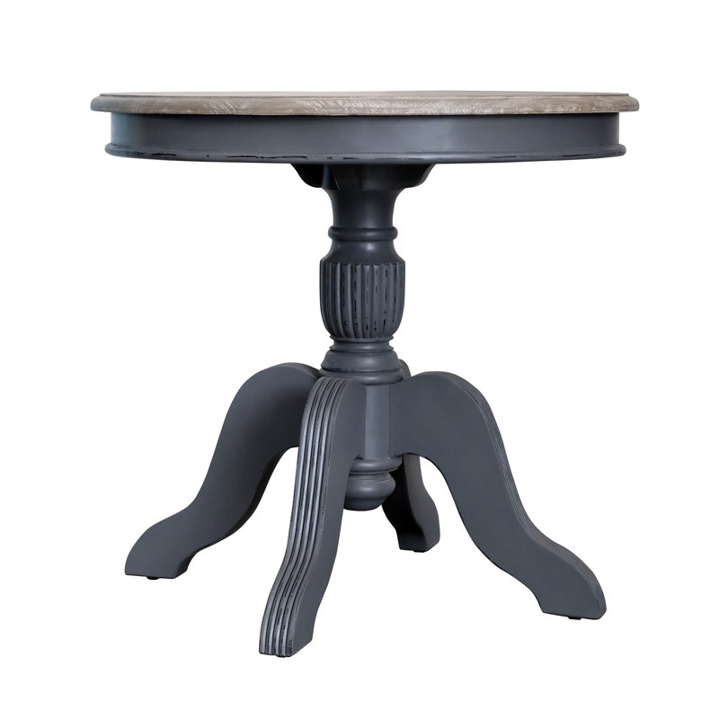 Venezia Mahogany Round Solid Wood Dining Table, Light Dist Slate Grey/ Rustic Mango Grey Wash Top
