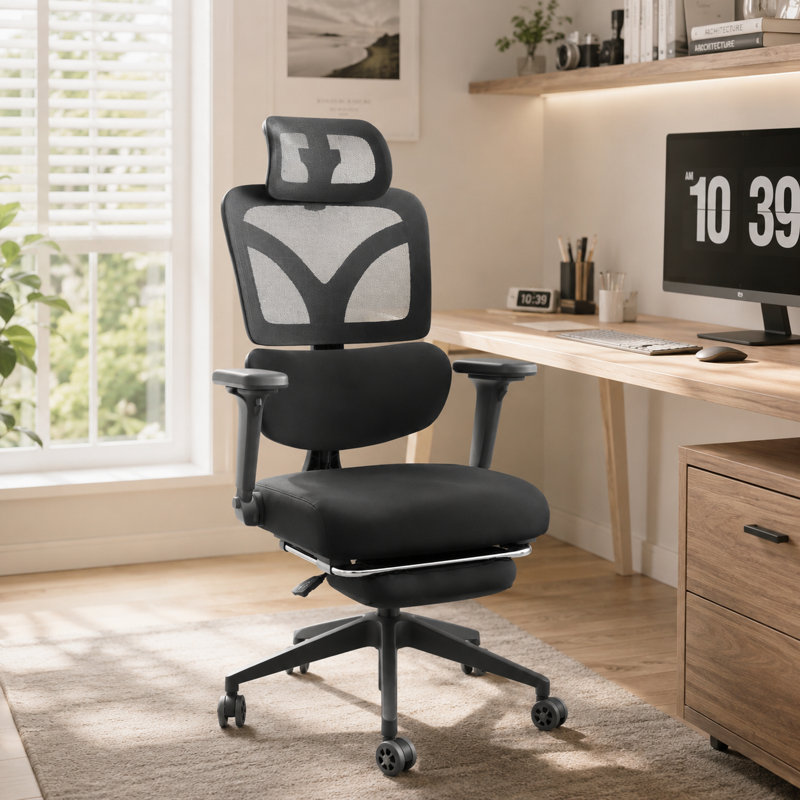 Chaise de bureau ergonomique pivotante avec support lombaire réglable, hauteur et inclinaison, conception confortable pour une utilisation toute la journée