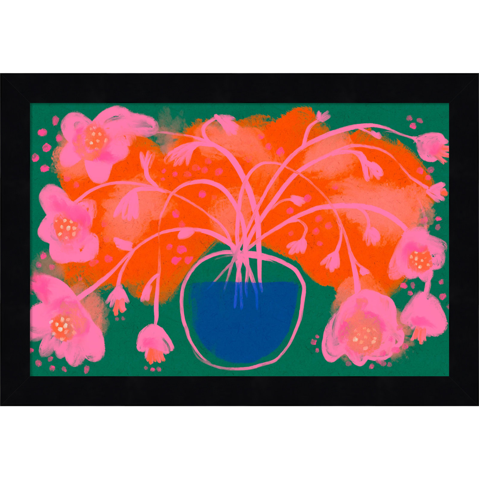 Galya "Pink Flower Bouquet" Print, Black, 9" H x 13" W