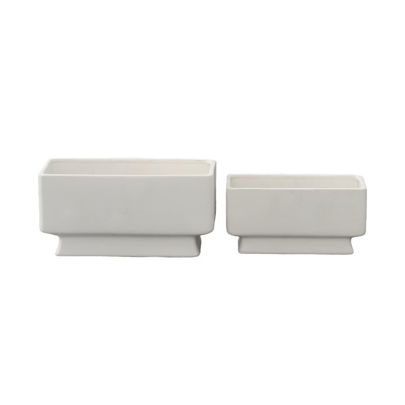 Ceramic Rectangle Pot Matte Finish White-6.25"H