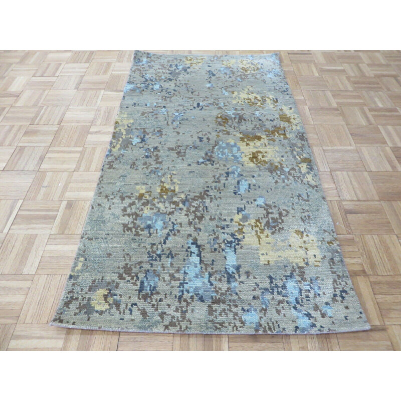 Tapis oriental moderne gris abstrait noué à la main 3 x 5 pi 5 po avec soie 9E2334D087554FD1B82E140D45C23952