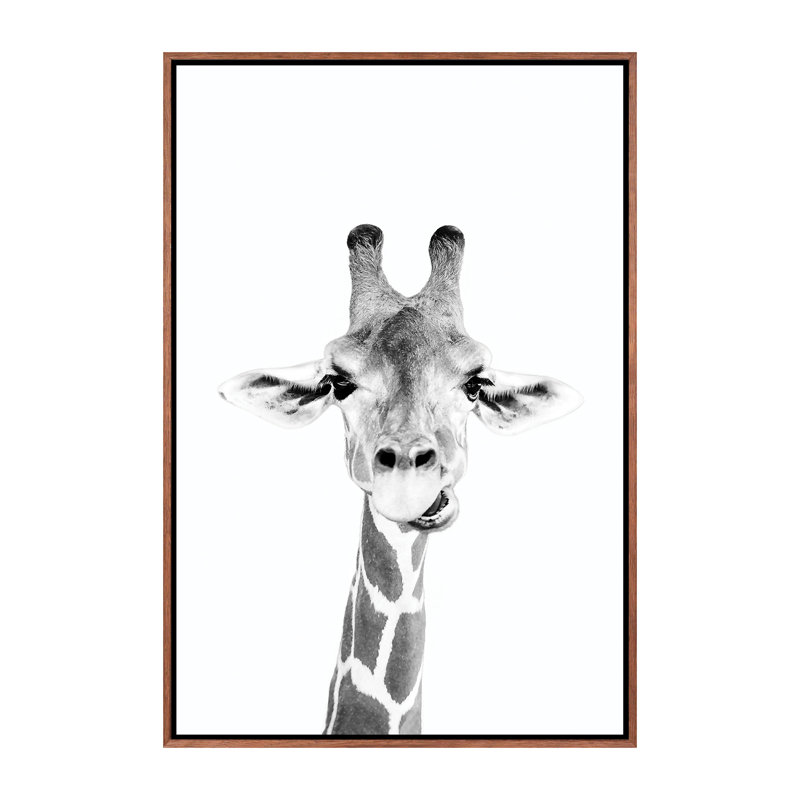 «Happy Giraffe» par Sissi & Seb - reproduction de photo, H 26 po x l 18 po x 1,5 po, Toile avec cadre brun, Pas de tapis