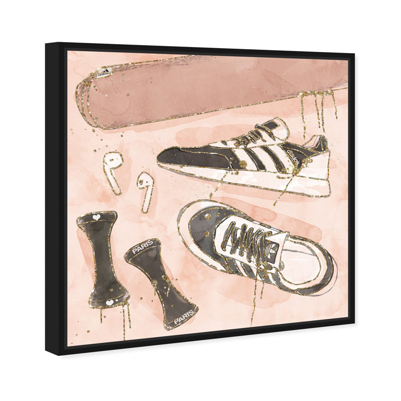 Workout routine Glam Shoes - impression d'art graphique, H 40 po x l 40 po x P 2 po, Black Framed