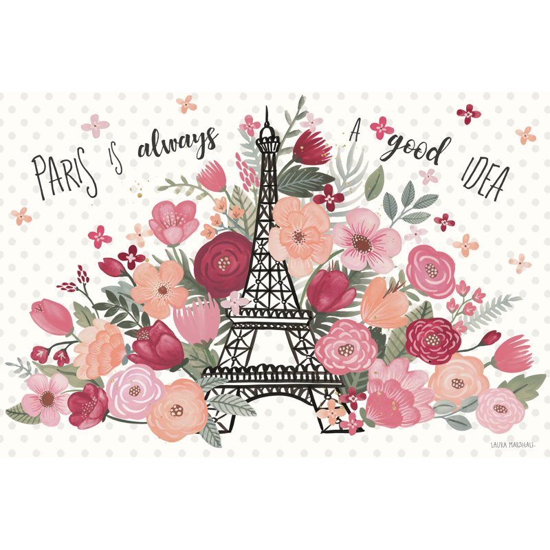 «Paris Is Blooming I», art textuel encadré, H 32 po x l 48 po x P 1,25 po, Non, Toile encadrée noire