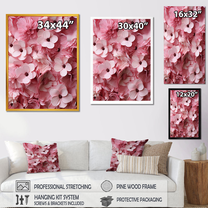 Cerisier rose en fleur 3 - Art mural cerise, Cadre flottant brun, H 32 po x l 16 po x P 1 po