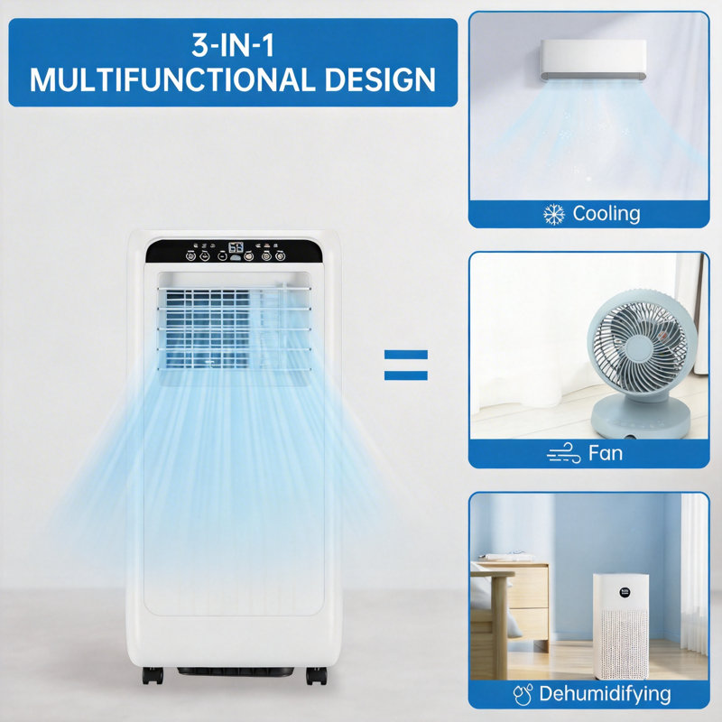 8000 BTU Portable Air Conditioners, with 24H Timer & Remote Control, Black