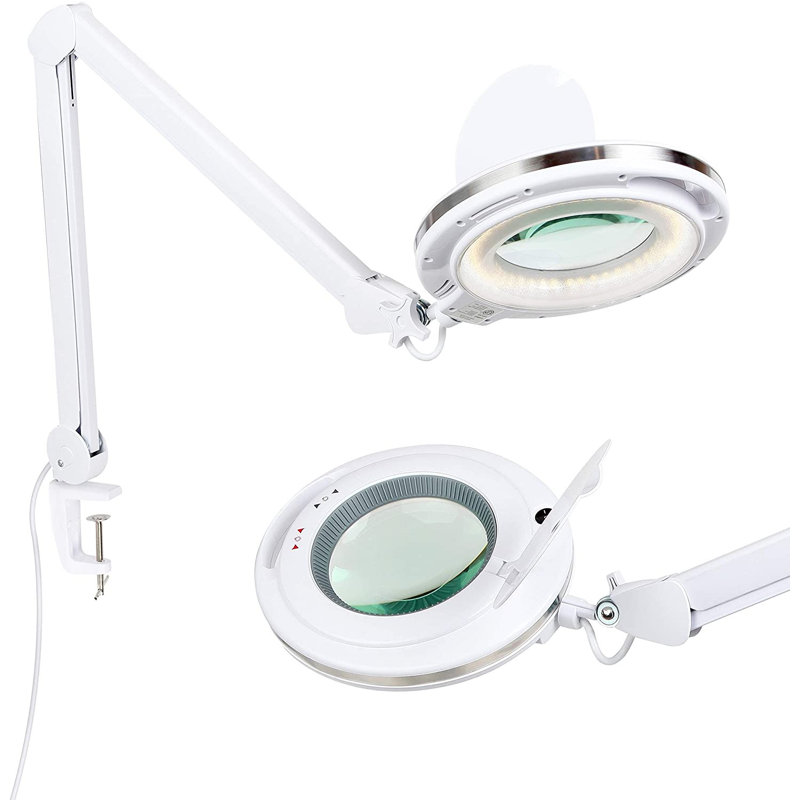 White Adjustable Swing Arm LED Magnifying Desk Lamp