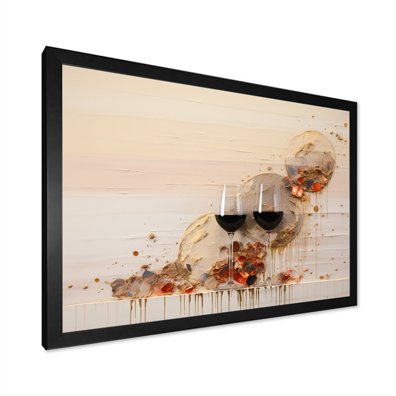Minimalisme vin champagne sur toile, Cadre simple noir, H 34 po x l 44 po x P 1,5 po