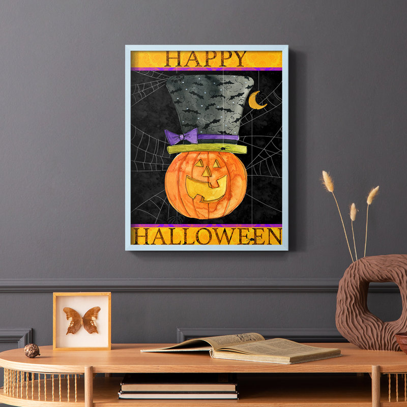 Joyeux Halloween, reproduction encadrée - bois massif, H 10 po x l 8 po, Bleu