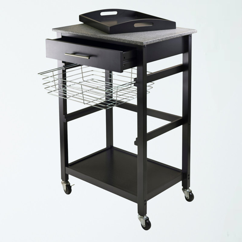 Julia Utility Cart with 1-Drawer and 2-Shelf in Black Finish, 33.63" H X 22.37" W X 15.58" D