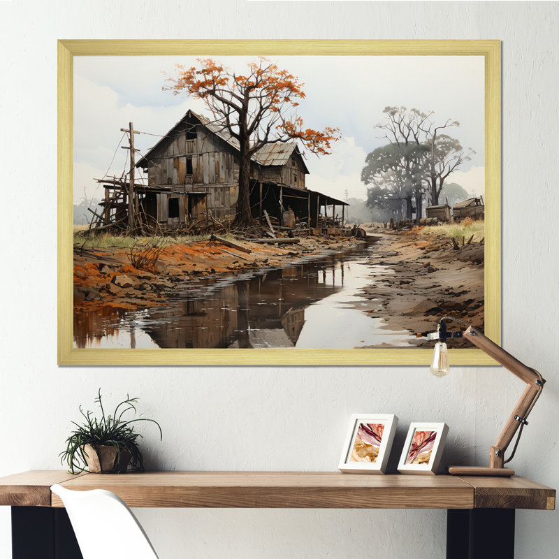 The Great Depression Achromatic I - Landscapes Wall Decor, Encadrement doré, H 16 po x l 32 po x P 1 po