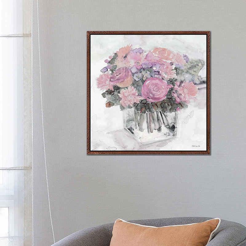 Bouquet In Glass by Stellar Design Studio - Painting on Canvas, 66.04 cm H x 66.04 cm W, Brown Floater Frame