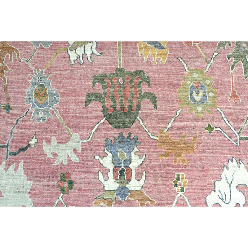 Hand Knotted Wool Area Rug in Light Pink And Silver