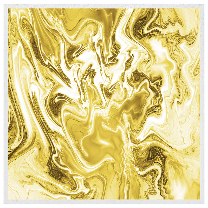 Mercersville Golden Swirled Marble - Single Picture Frame Print, 31cm H x 31cm W x 4cm D, White Framed